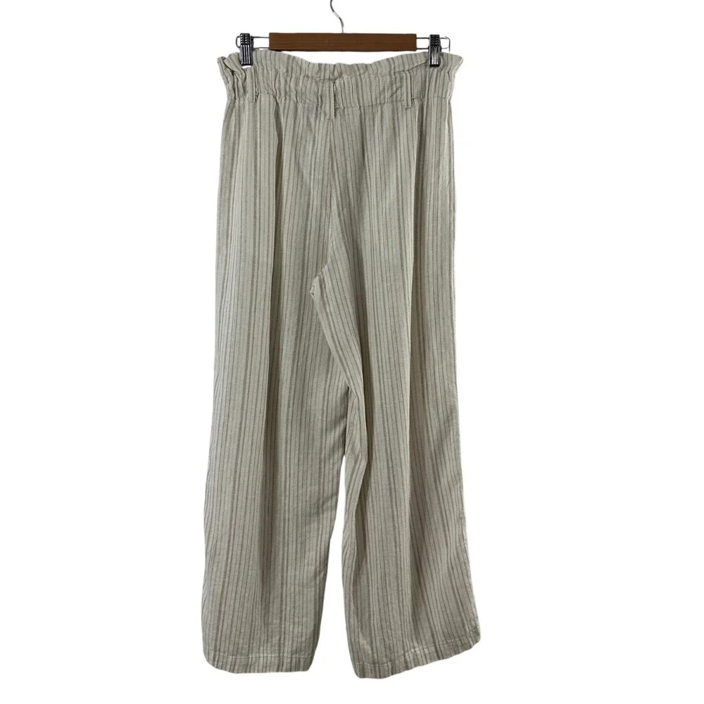 Banana Republic Petite Wide Leg Linen Blend Striped Pants Beige Cream Size 4P